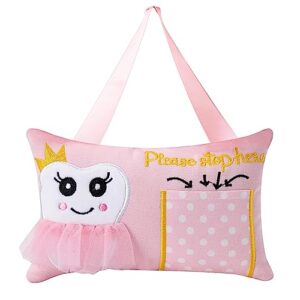 free-space tooth fairy pink ballerina embroidered tooth fairy pillow with pocket kids keepsake gift (pink)