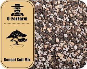 o-farfarm bonsai soil mix ready to use 4 quart, fast draining all purpose potting soil for bonsai tree, ideal for root development, made from akadama, lava rock, pumice and pine barks