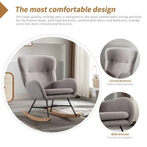 Westice Rocking Chair Rocker Glider Chair for Nursery Accent Teddy Upholstered Chair with Padded Seat & High Backrest Armchair Comfy Side Chair for Living Room Bedroom Offices (Gray)