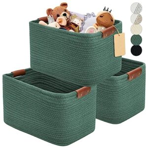 storage baskets for shelves, cotton rope woven basket with handles for organizing, 3-pack 15"x11"x9.5" decorative towel baskets for shelves organizer, classroom, kids toy bins, closet, baby nursery