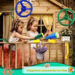 Haconba Playground Accessories Swingset Plastic Pirate Ship Steering Wheel Safety Handles Telescope for Kids Outdoor Playground Treehouse Jungle Gym Accessories (8 Pcs- Green,Blue,Yellow Set)