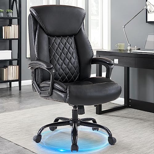 YEEFY High Back Executive Ergonomic Office Chair Heavy Duty PU Leather Rolling Desk Chair Wide Swivel Computer Chair Comfortable Home Office Chairs with Wheels Arms Lumbar Support