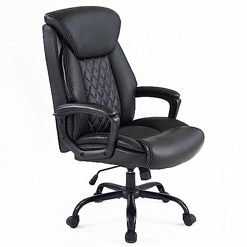 YEEFY High Back Executive Ergonomic Office Chair Heavy Duty PU Leather Rolling Desk Chair Wide Swivel Computer Chair Comfortable Home Office Chairs with Wheels Arms Lumbar Support