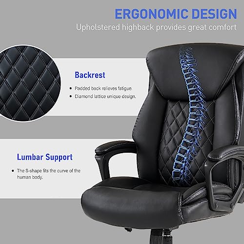 YEEFY High Back Executive Ergonomic Office Chair Heavy Duty PU Leather Rolling Desk Chair Wide Swivel Computer Chair Comfortable Home Office Chairs with Wheels Arms Lumbar Support