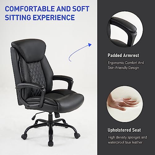 YEEFY High Back Executive Ergonomic Office Chair Heavy Duty PU Leather Rolling Desk Chair Wide Swivel Computer Chair Comfortable Home Office Chairs with Wheels Arms Lumbar Support