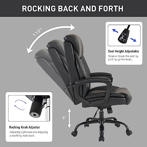 YEEFY High Back Executive Ergonomic Office Chair Heavy Duty PU Leather Rolling Desk Chair Wide Swivel Computer Chair Comfortable Home Office Chairs with Wheels Arms Lumbar Support