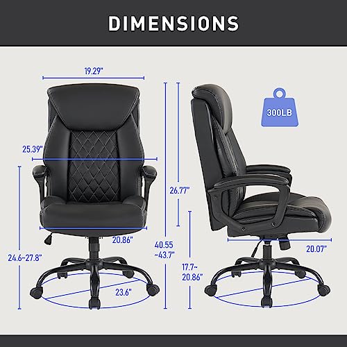 YEEFY High Back Executive Ergonomic Office Chair Heavy Duty PU Leather Rolling Desk Chair Wide Swivel Computer Chair Comfortable Home Office Chairs with Wheels Arms Lumbar Support