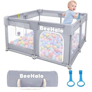 beehalo baby playpen baby playard, playpen for babies and toddlers with gate, indoor & outdoor kids activity center with anti-slip base, sturdy safety play yard with soft breathable mesh(gray,50”×50”)