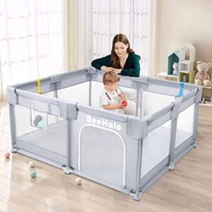 BeeHalo Baby Playpen Baby Playard, Playpen for Babies and Toddlers with Gate, Indoor & Outdoor Kids Activity Center with Anti-Slip Base, Sturdy Safety Play Yard with Soft Breathable Mesh(Gray,50”×50”)