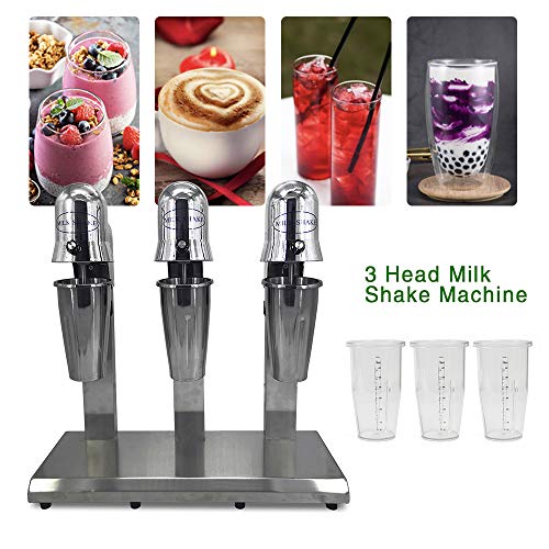 3 Head Drink Mixer, Commercial Electric Milk Shake Machine Blenders Tea Drink Mix Milkshake Mixer, Ice Crushing Frozen Fruits Blender 180W+180W+180W