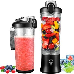 portable blender 20 oz personal blender for shakes and smoothies, bpa free usb c rechargeable blender cups with 6 blades and travel lid for ice and frozen drinks
