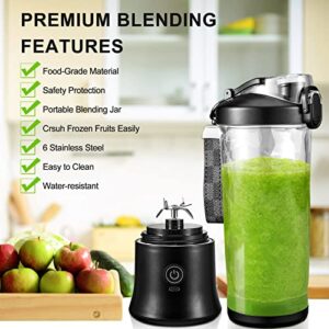 Portable Blender 20 oz Personal Blender for Shakes and Smoothies, BPA Free USB C Rechargeable Blender Cups with 6 Blades and Travel Lid for Ice and Frozen Drinks
