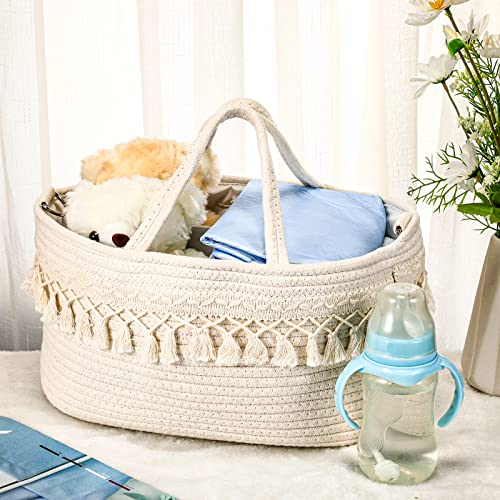 Geetery Baby Diaper Caddy Organizer Basket with Shoulder Strap Buckle Cotton Rope Diaper Basket Caddy, Changing Table Diaper Storage Caddy for Baby Shower Gifts