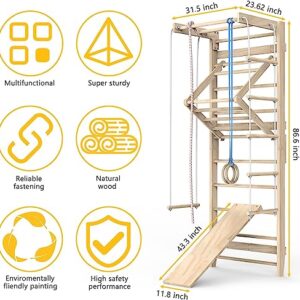 Jungle Gym, Wooden Swedish Wall Ladder Stall Bars Set, Indoor Playground Climbing Toys for Toddlers, Toddler Climbing Toys Indoor, Stall Bars for Exercise for All Family All Ages Training Stretching