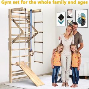 Jungle Gym, Wooden Swedish Wall Ladder Stall Bars Set, Indoor Playground Climbing Toys for Toddlers, Toddler Climbing Toys Indoor, Stall Bars for Exercise for All Family All Ages Training Stretching