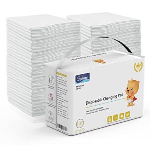 disposable changing pad liners (100 pack) super soft, disposable changing pads, ultra absorbent & waterproof - covers any surface for mess free baby diaper changes (white)