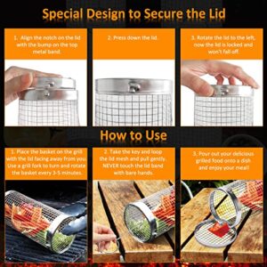 Grill Basket 2 PCS, BBQ Grill Basket, Rolling Grilling Basket, Stainless Steel Grill Mesh Barbeque Grill Accessories, Portable Grill Baskets for Outdoor Grill for Fish, Shrimp, Meat, Vegetables, Fries