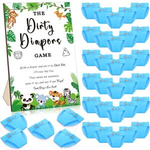 bbto 51 pcs dirty diaper wooden game sign baby shower game sign dirty diaper instruction sign 50 pcs mini diapers cute felt diaper for game gender neutral party baby shower game (animal)