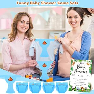 BBTO 51 Pcs Dirty Diaper Wooden Game Sign Baby Shower Game Sign Dirty Diaper Instruction Sign 50 Pcs Mini Diapers Cute Felt Diaper for Game Gender Neutral Party Baby Shower Game (Animal)