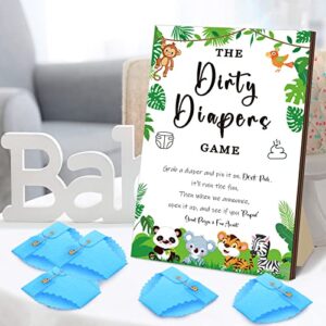 BBTO 51 Pcs Dirty Diaper Wooden Game Sign Baby Shower Game Sign Dirty Diaper Instruction Sign 50 Pcs Mini Diapers Cute Felt Diaper for Game Gender Neutral Party Baby Shower Game (Animal)