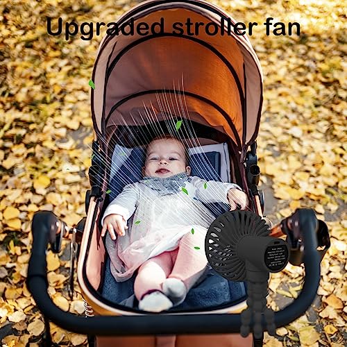 Stroller Fan Portable Fan Personal Fan with Flexible Tripod Clip-on for Baby, USB Fan Rechargeable Battery Operated, Small Handheld Fan Cooling for Travel, Car Seat, Camping, and Bedroom, Black