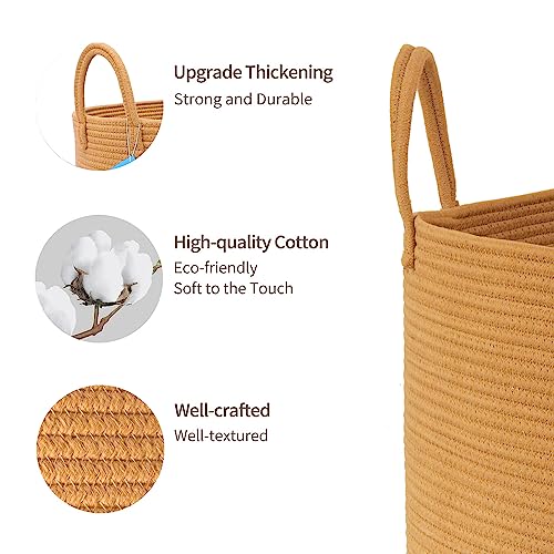 Storage Basket XXXLarge Cotton Rope Blanket Basket 22" x 22" x 14" Baby Laundry Basket with Handle, Woven Toy Basket Big Basket Soft Nursery Cube Bin, Durable Hamper for Living Room Brown