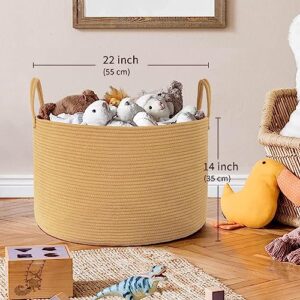 Storage Basket XXXLarge Cotton Rope Blanket Basket 22" x 22" x 14" Baby Laundry Basket with Handle, Woven Toy Basket Big Basket Soft Nursery Cube Bin, Durable Hamper for Living Room Brown