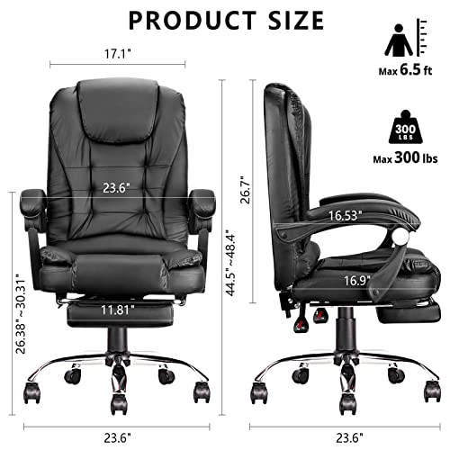 anjsindra Ergonomic Executive Office Chair Computer Desk Chair with Footrest, PU Leather Computer Chair Heavy Duty Design Adjustable Hight Rolling Chair, Big and Tall Office Chair, Black