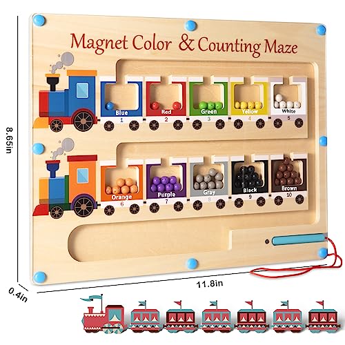 Magnetic Color and Number Maze Board Wooden Montessori Fine Motor Skills Toys for 2 3 Year Old Preschool Learning Activities Classroom Must Haves Sorting Travel Toys for Toddlers 1-3 2-4 Boys Girls