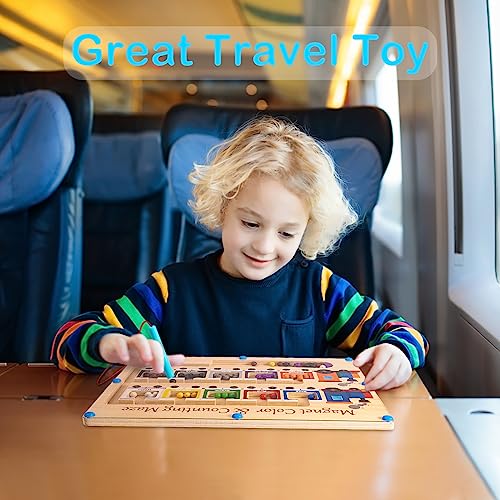 Magnetic Color and Number Maze Board Wooden Montessori Fine Motor Skills Toys for 2 3 Year Old Preschool Learning Activities Classroom Must Haves Sorting Travel Toys for Toddlers 1-3 2-4 Boys Girls