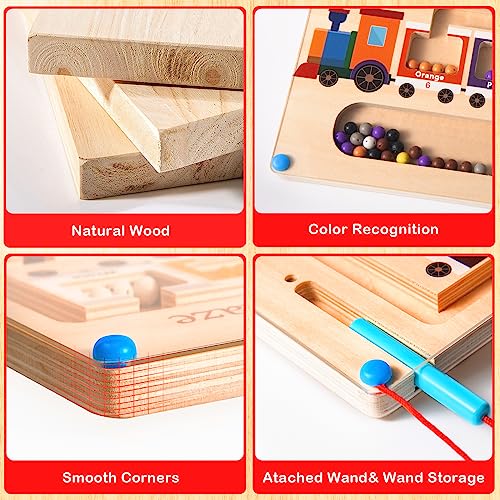 Magnetic Color and Number Maze Board Wooden Montessori Fine Motor Skills Toys for 2 3 Year Old Preschool Learning Activities Classroom Must Haves Sorting Travel Toys for Toddlers 1-3 2-4 Boys Girls