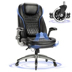 colamy office chair-ergonomic computer desk chair with thick seat for comfort, high back executive chair with padded flip-up arms, stylish leather chair with upgraded caster for swivel (black, 300lbs)