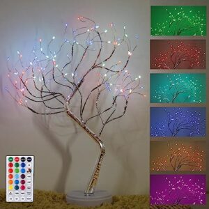 yiliaw 20 inch bonsai tree light, rgb 108 leds tabletop night lights with remote control, 16 color changeable led artificial tree lamp, cute room decor, home decorations for bedroom