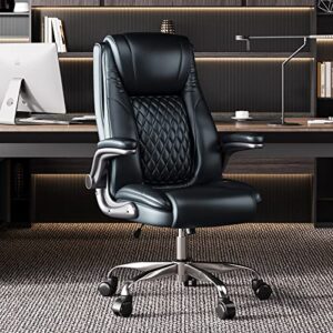 homy grigio high back ergonomic office chair with adjustable lumbar support, ergonomic home office desk chair with wheels pu leather computer chair executive office chair with flip-up arms(black)