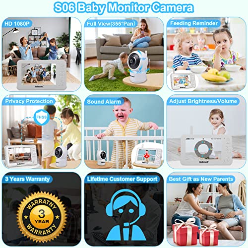 DoHonest Baby Monitor with Camera and Audio - HD 1080P 5" Color Screen Wireless Infant Video Camera Remote Pan No WiFi Night Vision 2-Way Talk Temperature 1000ft Range Ideal for Gifts