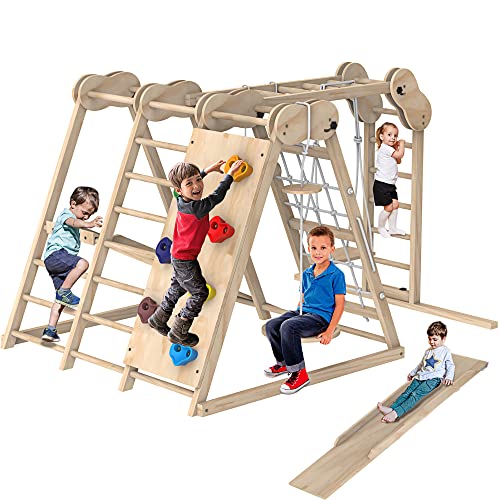 Climbing Toys for Toddlers, Jungle Gym, Montessori Playground Sets, Multifunction Toddler Climbing Toys, Indoor Kids Playground with Slides, Climbing/Net, Monkey Bars, Rope Ladders and Swings