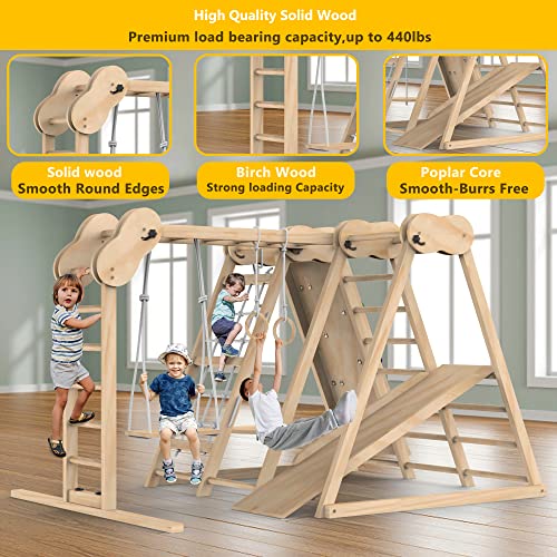 Climbing Toys for Toddlers, Jungle Gym, Montessori Playground Sets, Multifunction Toddler Climbing Toys, Indoor Kids Playground with Slides, Climbing/Net, Monkey Bars, Rope Ladders and Swings