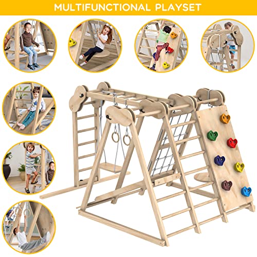 Climbing Toys for Toddlers, Jungle Gym, Montessori Playground Sets, Multifunction Toddler Climbing Toys, Indoor Kids Playground with Slides, Climbing/Net, Monkey Bars, Rope Ladders and Swings