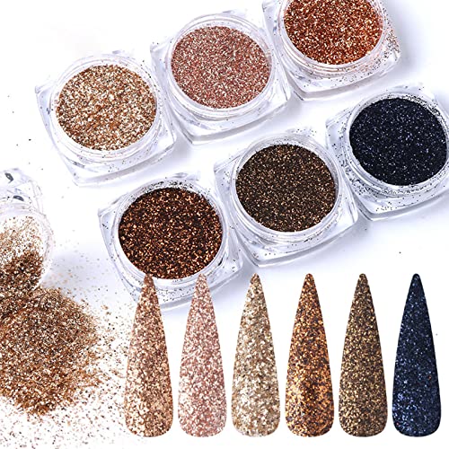 6 Box/Set Nail Glitter Powder Nail Glitter Gold Nail Glitter Set Nail Decoration Finger Nails Set with