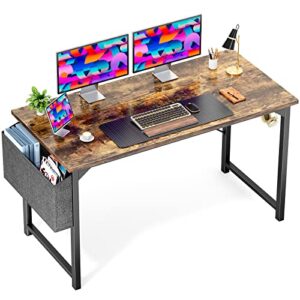 office desk - 55 inch computer desk, large gaming desk, writing desk with storage and hooks, wood desk for bedroom, executive work desk for home office, pc gaming table desk, rustic brown