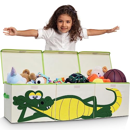 BOOHIT Extra Large Toy Box for Boys, Kids Toy Chest, Childrens Cute with Lid Toy Storage Organizers and Storage Bin for Playroom, Girl Collapsible Storage and Nursery Organization (Crocodile)