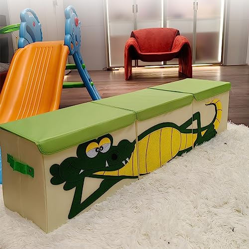 BOOHIT Extra Large Toy Box for Boys, Kids Toy Chest, Childrens Cute with Lid Toy Storage Organizers and Storage Bin for Playroom, Girl Collapsible Storage and Nursery Organization (Crocodile)