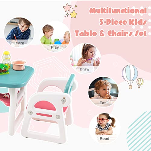 Costzon Kids Table and Chair Set, 3-Piece Plastic Activity Table with Building Blocks, Storage Shelf for Children Reading, Drawing, Writing, Arts & Crafts, Toddler Table and Chair Set (Blue)