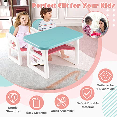 Costzon Kids Table and Chair Set, 3-Piece Plastic Activity Table with Building Blocks, Storage Shelf for Children Reading, Drawing, Writing, Arts & Crafts, Toddler Table and Chair Set (Blue)