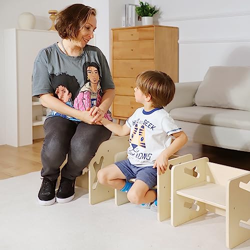 bbgroundgrm 3 Sets Toddler Table and Chair Set Solid Wooded Weaning Table and Chair Set Kids Montessori Furniture