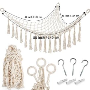 Stuffed Animal Net or Hammock 55inch Toys Net for Stuffed Animals Corner, Boho Decor Toy Hammock Macrame Stuffed Toys Corner Mesh Hammock Hanging Net for Bedroom Nursery Kids Room