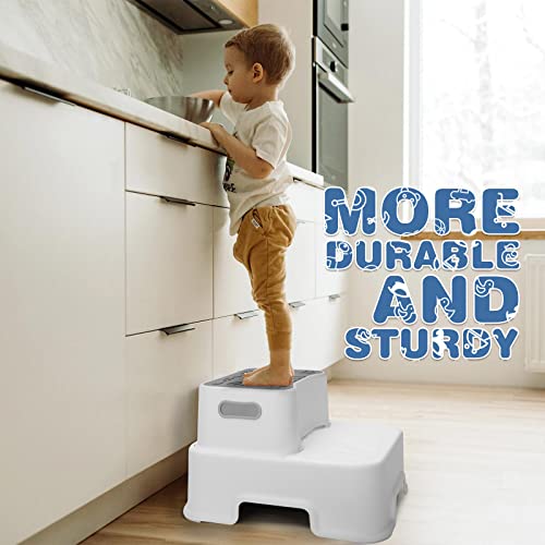 2 Step Stool for Kids and Toddler,Anti-Slip Sturdy Bathroom Toilet Step Stools,Double up Step Stool with Soft Grips,for Potty Training,Sink,Kitchen(White)