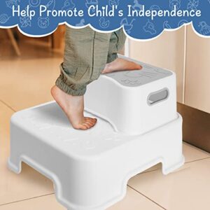 2 Step Stool for Kids and Toddler,Anti-Slip Sturdy Bathroom Toilet Step Stools,Double up Step Stool with Soft Grips,for Potty Training,Sink,Kitchen(White)