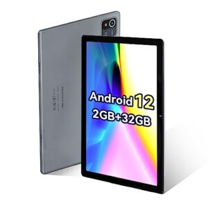 xcx android 12 tablet, 10 inch tablet with 64bit 4-core processor, 32gb rom 2gb ram tablet android, wifi, bluetooth, usb-c rechargeable, dual camera (gray)