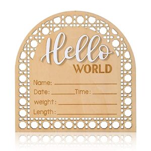 baby announcement sign, 5.5 inch wooden birth newborn welcome sign hello world new baby name sign, name plaques for girl boys photo prop baby shower nursery hospital